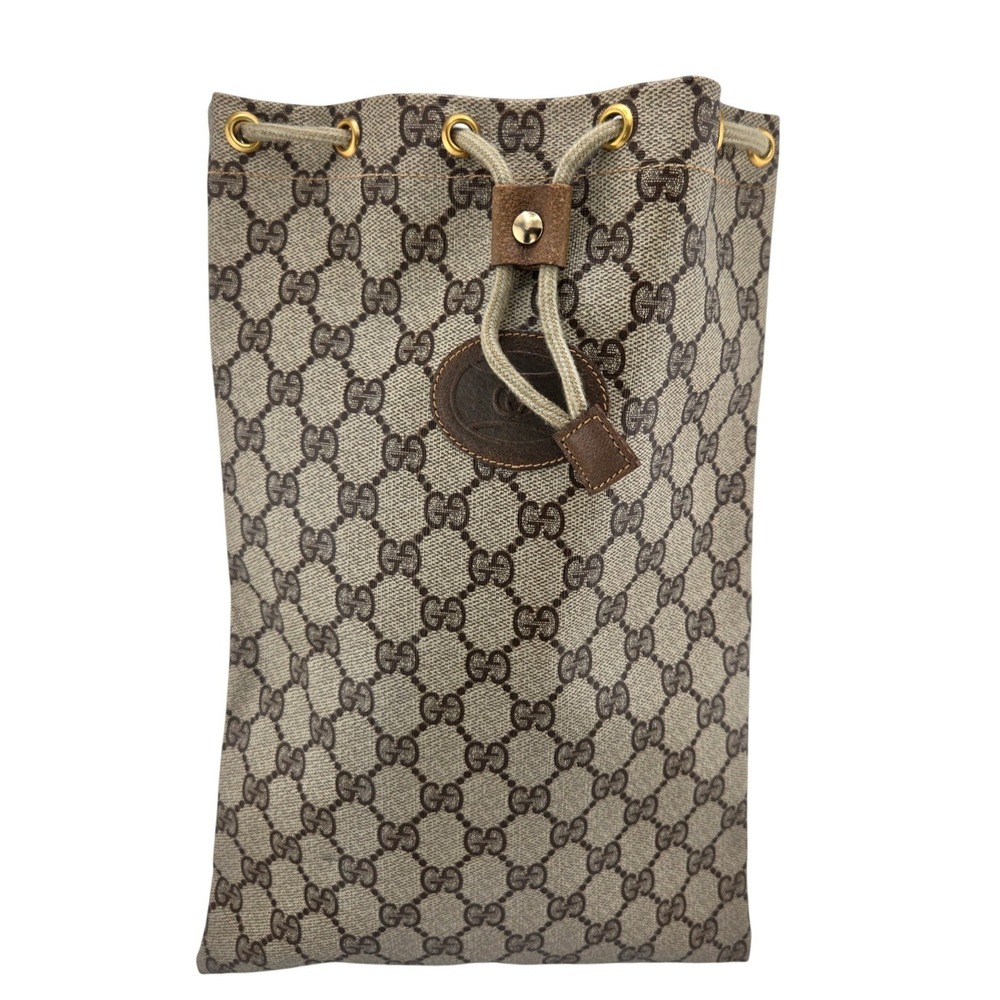 Vintage Gucci Accessory Collection GG Supreme Drawstring Pouch Brown